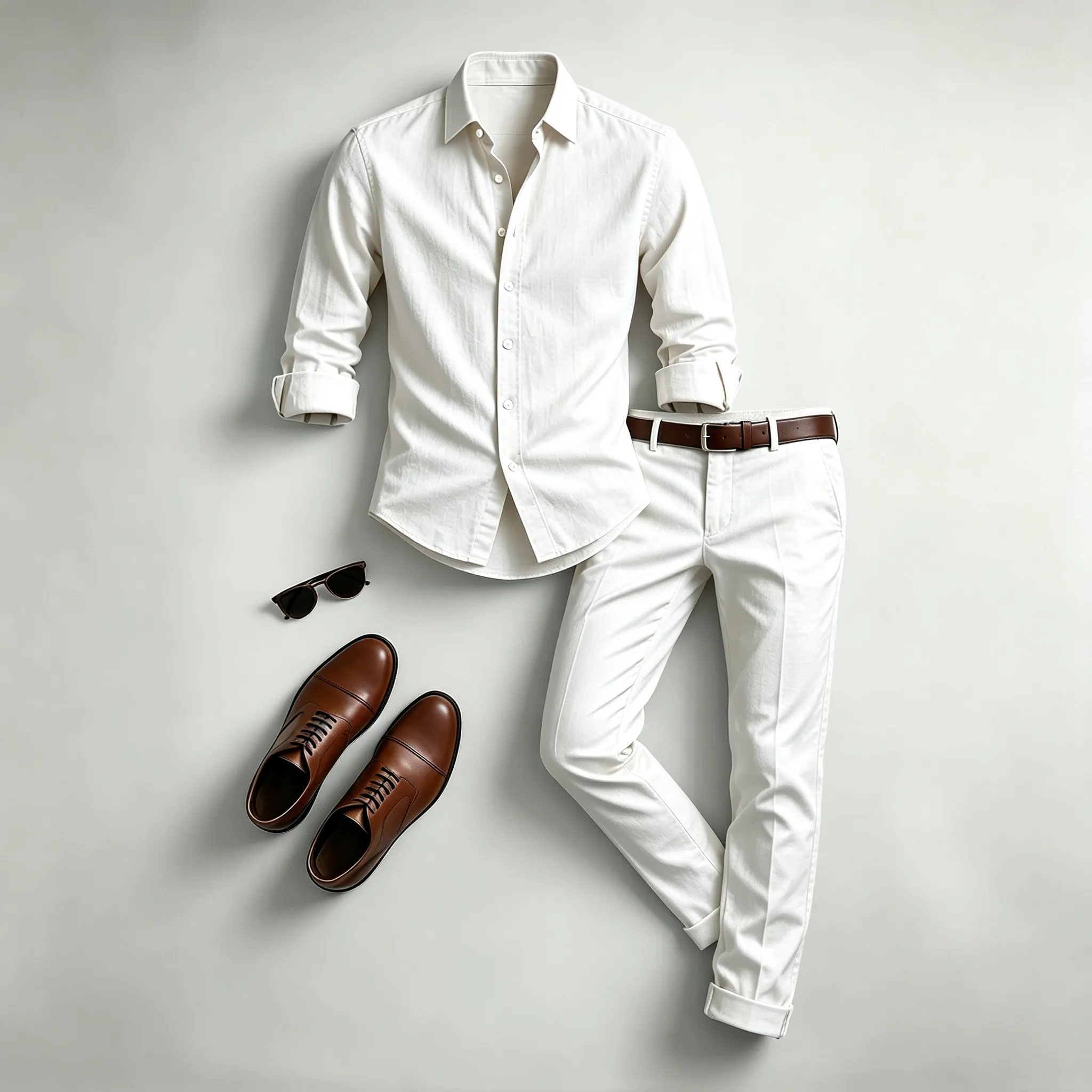 Men's Casual Print Long-Sleeve Shirt and Pants Two Piece Set 