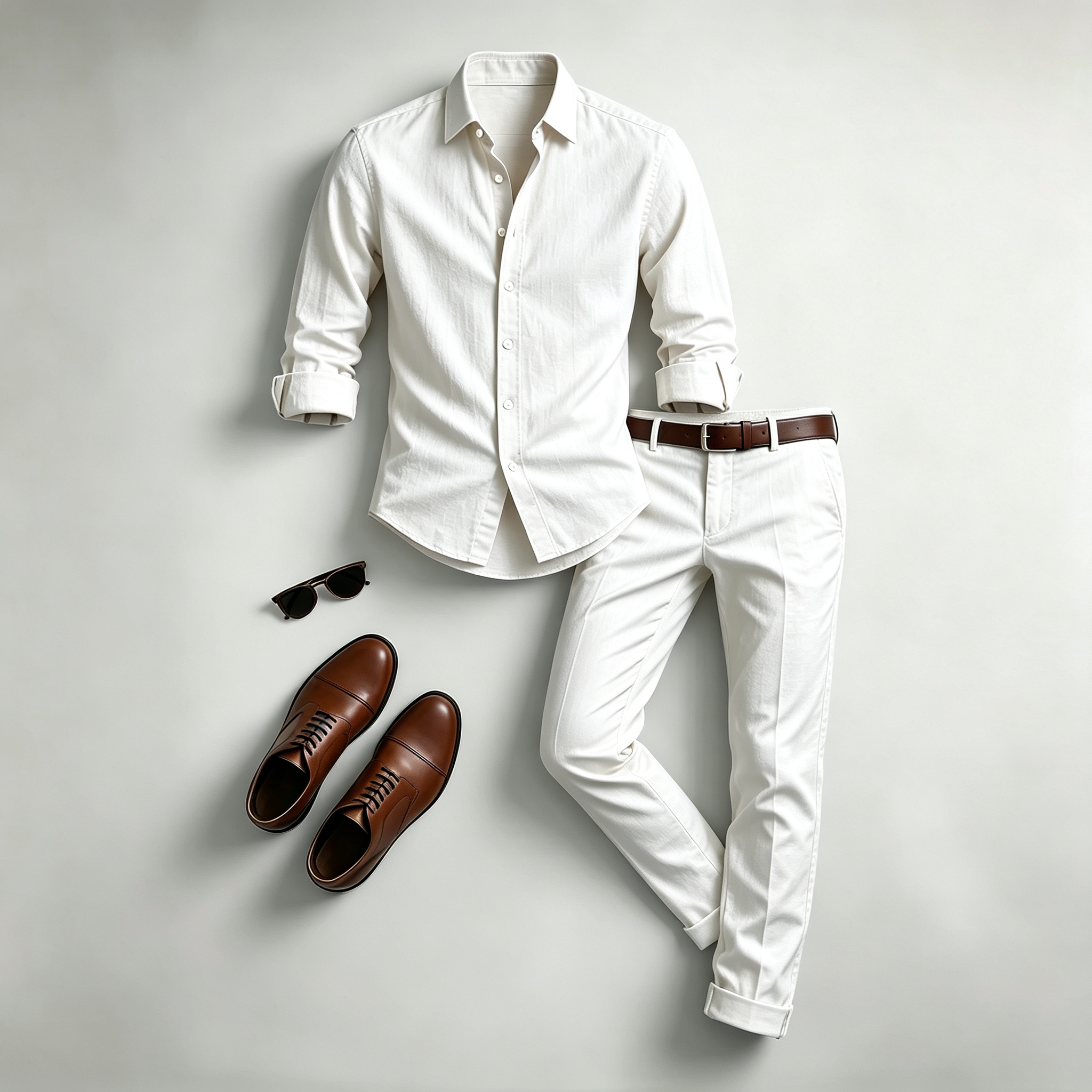 Men's Casual Print Long-Sleeve Shirt and Pants Two Piece Set 