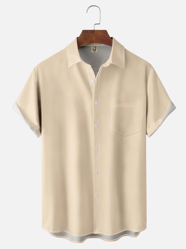 Moisture-wicking Solid Color Chest Pocket Casual Shirt