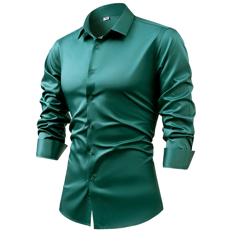 Men's Business Solid Color Long-Sleeve Satin Shirt