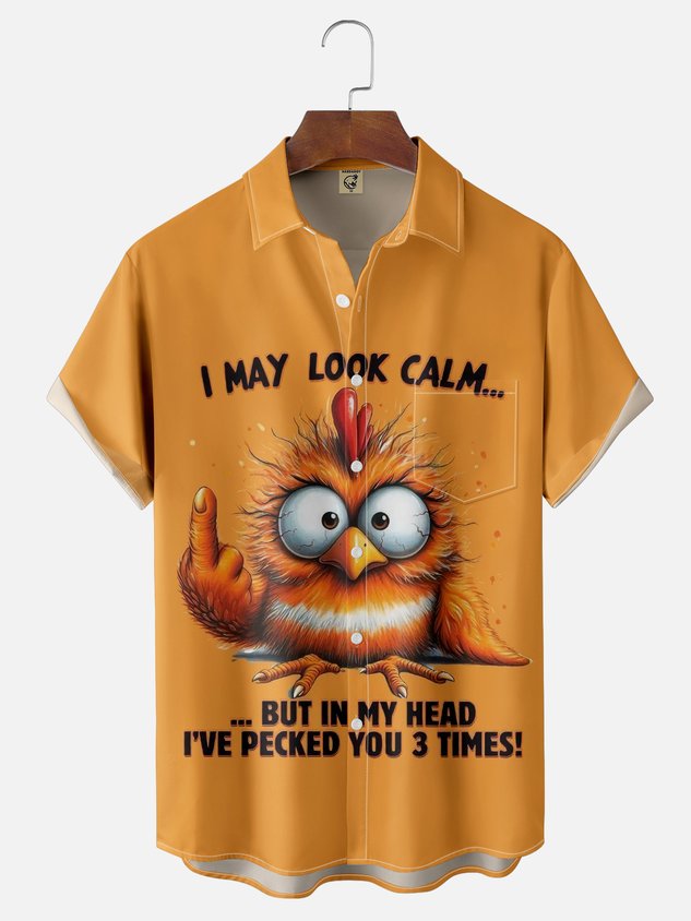 Moisture-wicking Angry Chicken Chest Pocket Hawaiian Shirt