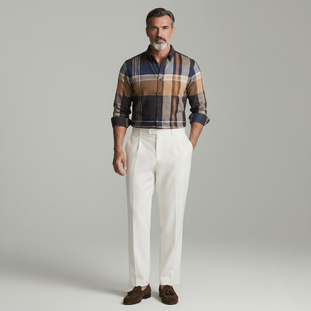 Men's Business Casual Plaid Shirt Collar Single Breasted Long Sleeve Shirts