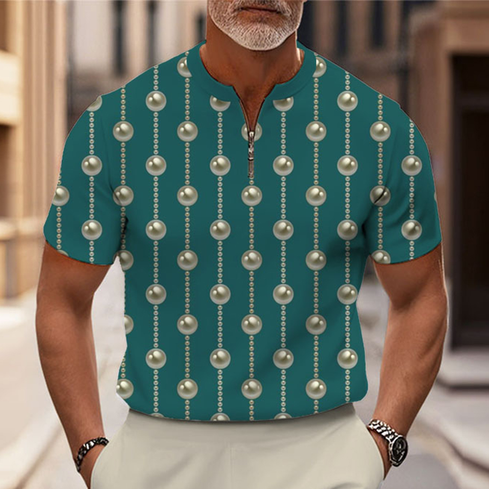 Men's Fashion Casual Round-Neck Geometric Printed Short-Sleeved Two-Piece Set