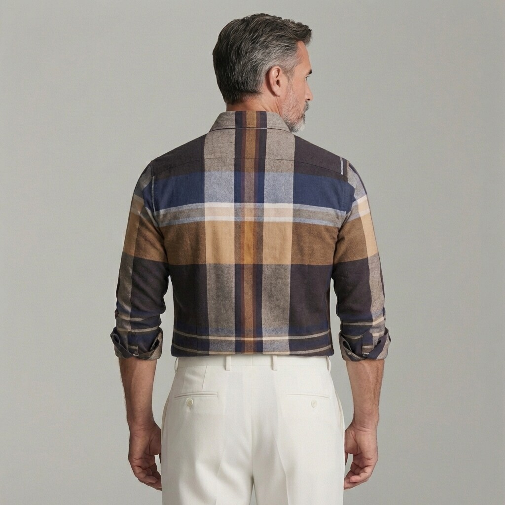 Men's Business Casual Plaid Shirt Collar Single Breasted Long Sleeve Shirts