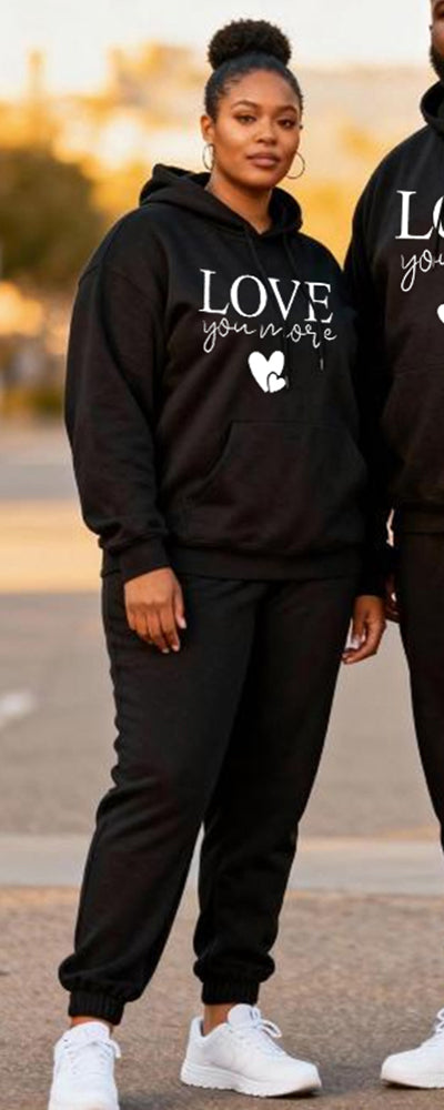Big & Tall Couples "love You Most" Love Slogan Printed Hoodie Set