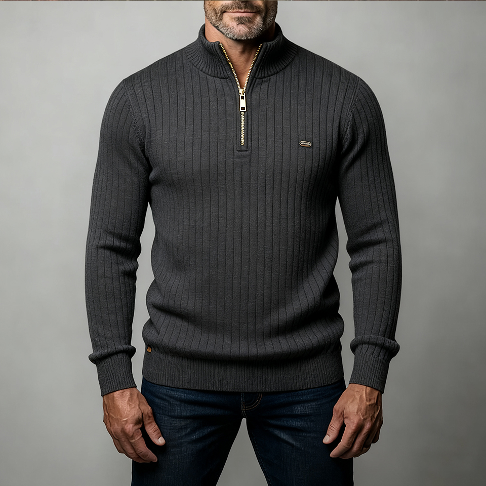 Men's Stand Collar Zipper Long Sleeve Polar Fleece Sweater
