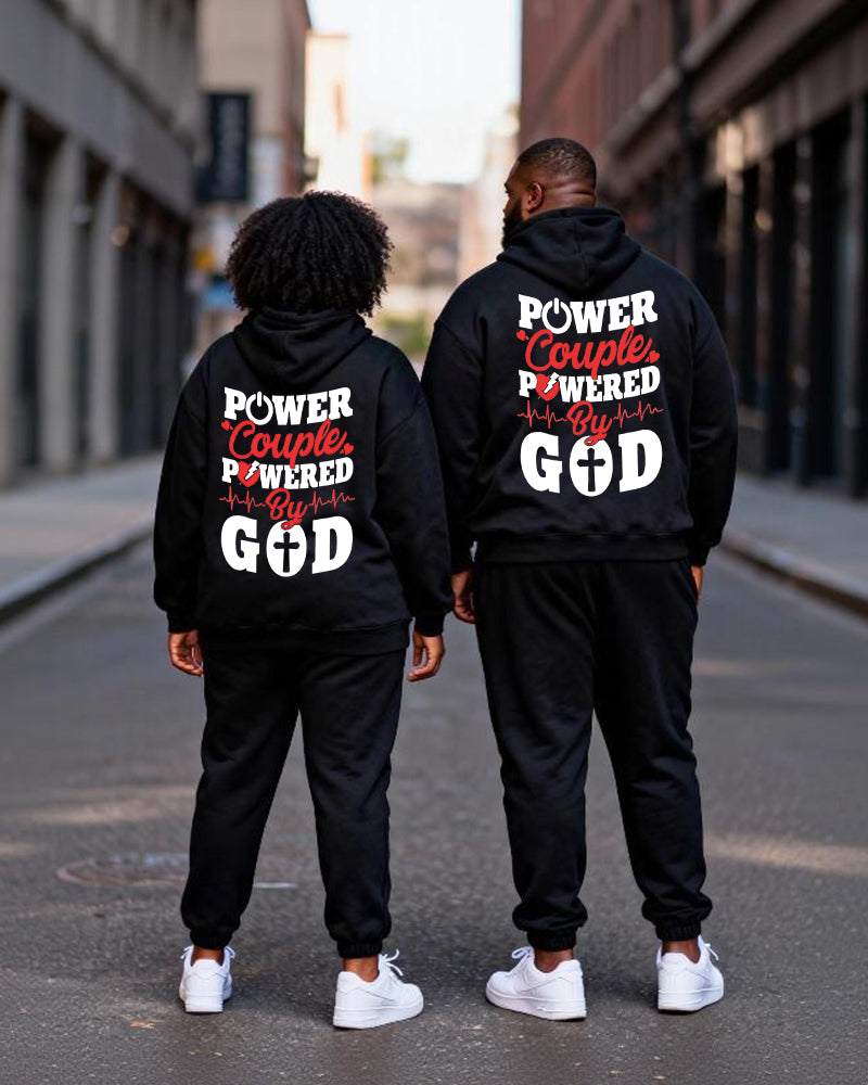Big & Tall Couples "Power Couple Powered By God" Faith Theme Printed Hoodie Set