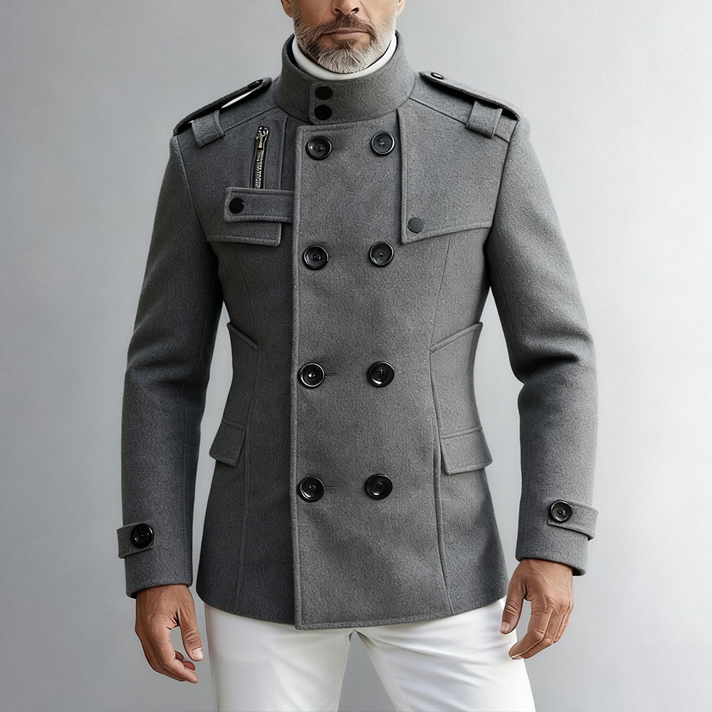 Men's Slim Mid-Length Woolen Trench Coat