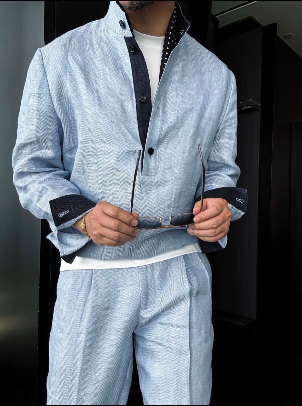 Premium Linen Mandarin Collar Suit
