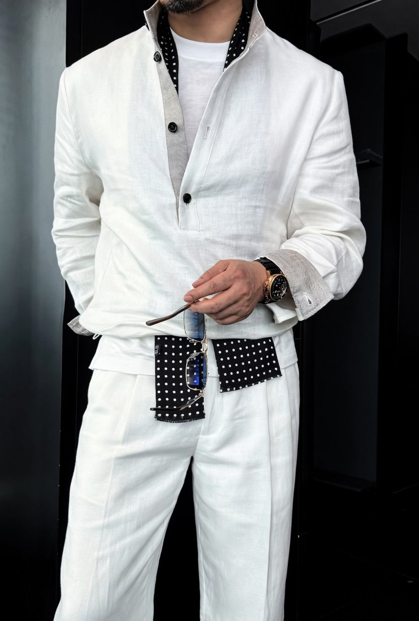 Premium Linen Mandarin Collar Suit