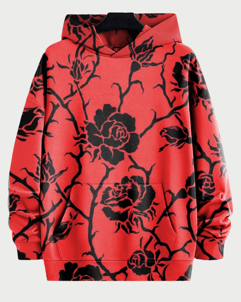 Couple Plus Size Rose Print Hoodie Set