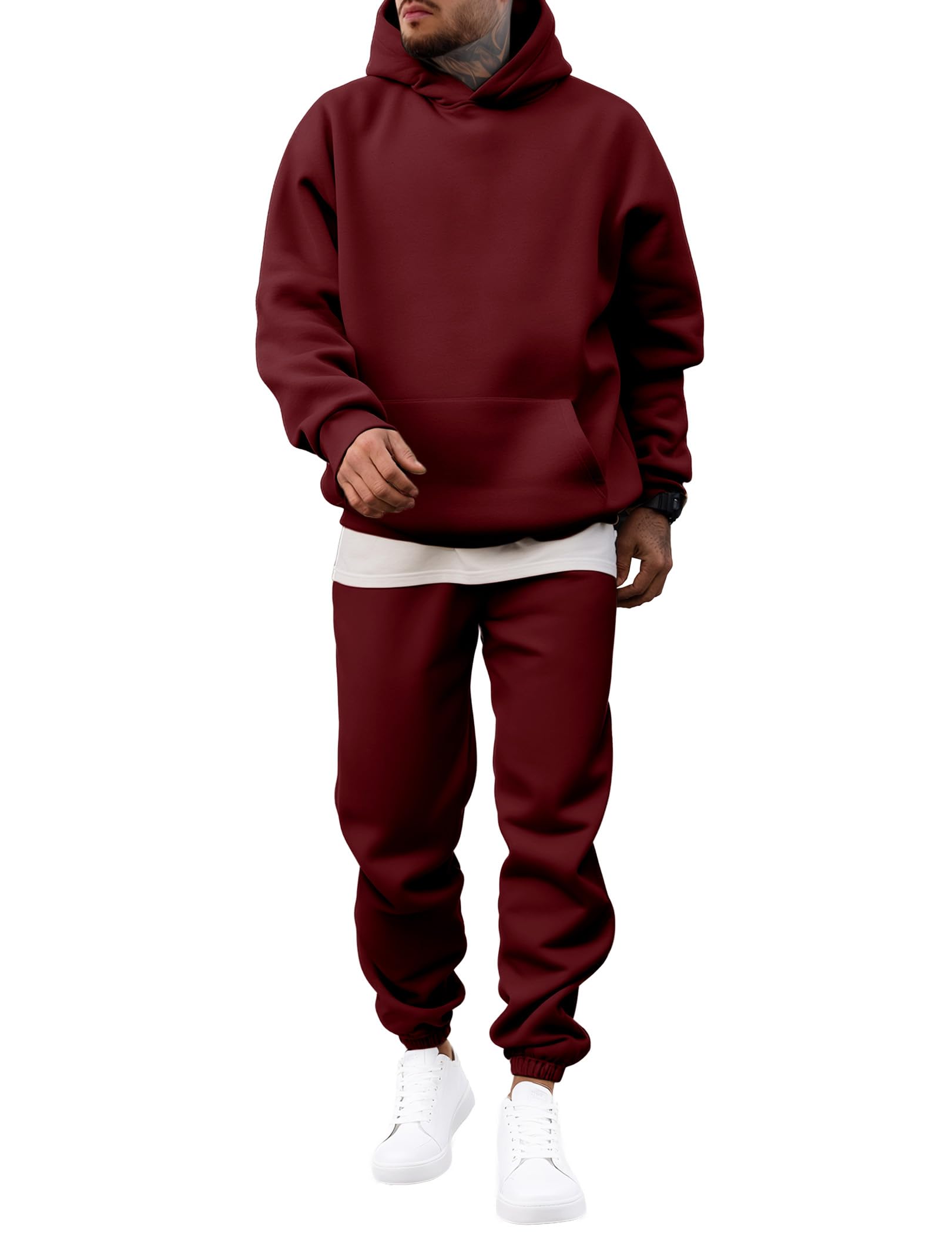 Men's Casual Hoodies Solid Color Long-Sleeved Trousers Two-Piece Sets