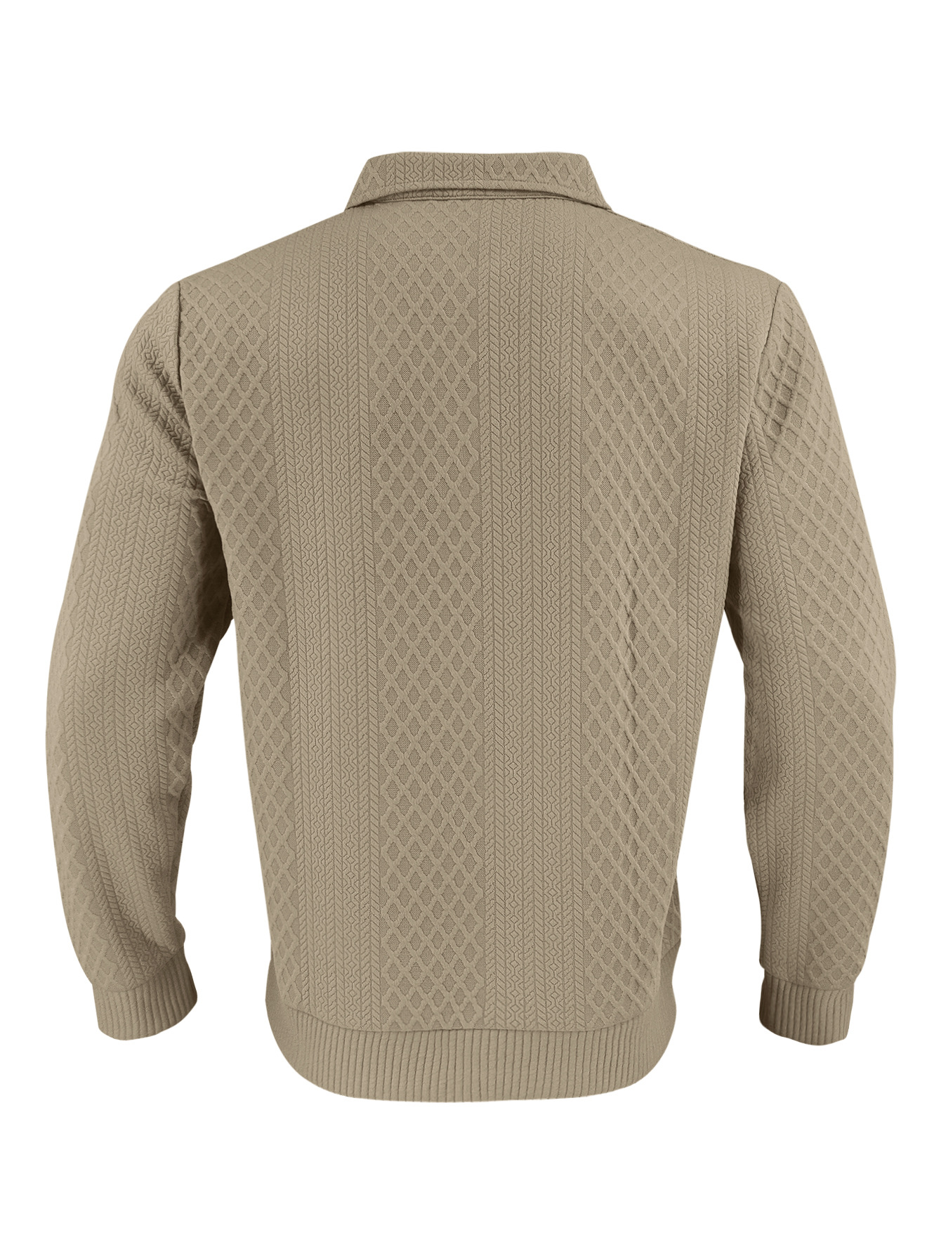 Men's Casual Solid Color Lapel-Collar Long Sleeved Jacquard Polo Shirts