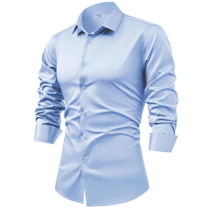 Men's Business Solid Color Long-Sleeve Satin Shirt