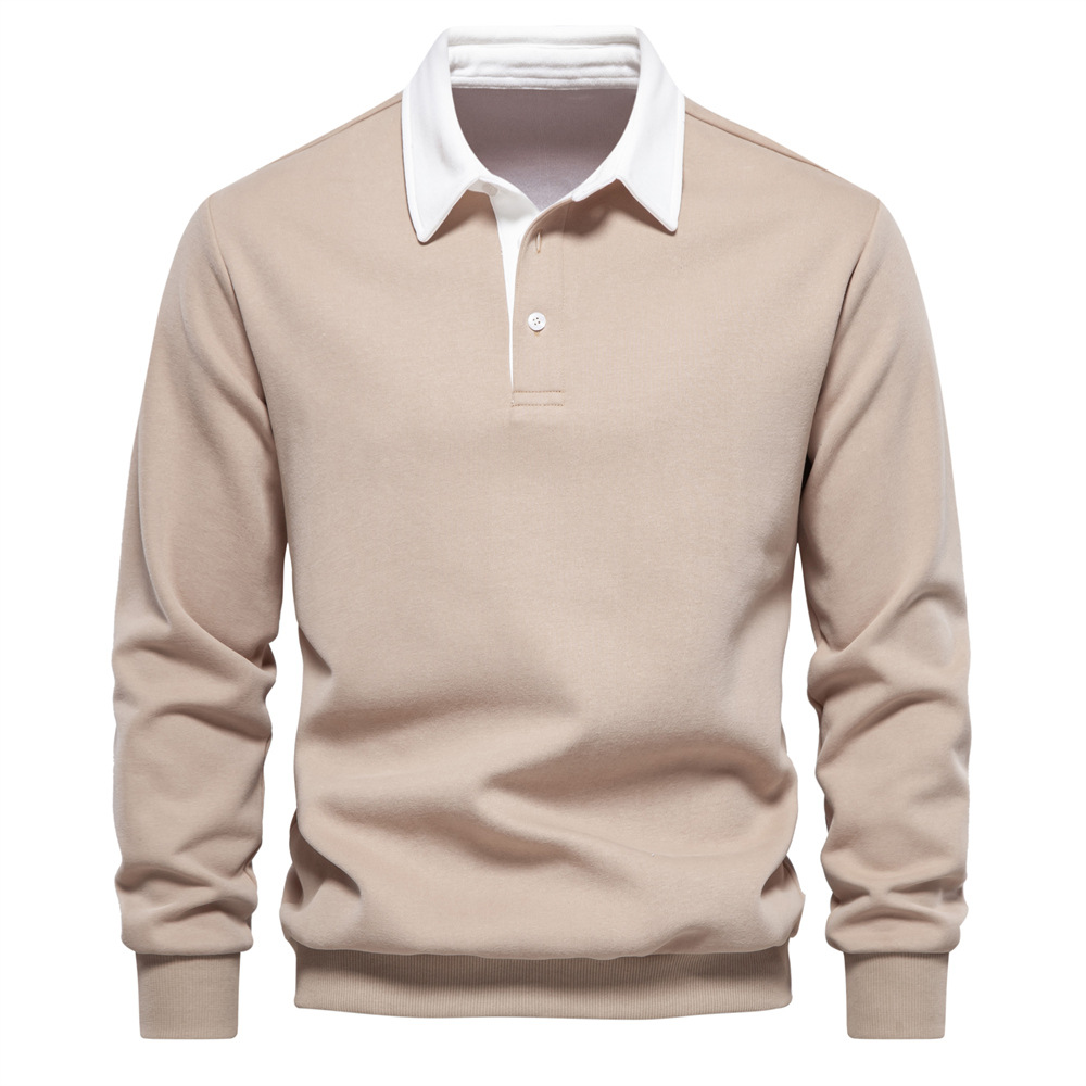 Men's Lapel Collar Contrast Color Long Sleeves Sweatshirt