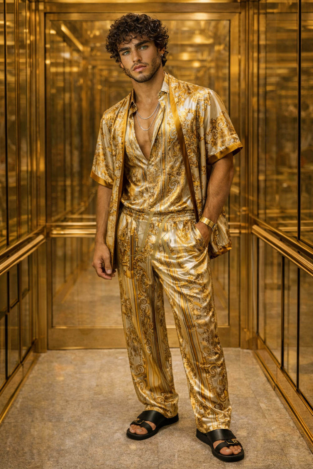 Men’s Luxury Satin Silk Outfit | 2-Piece Resort Set