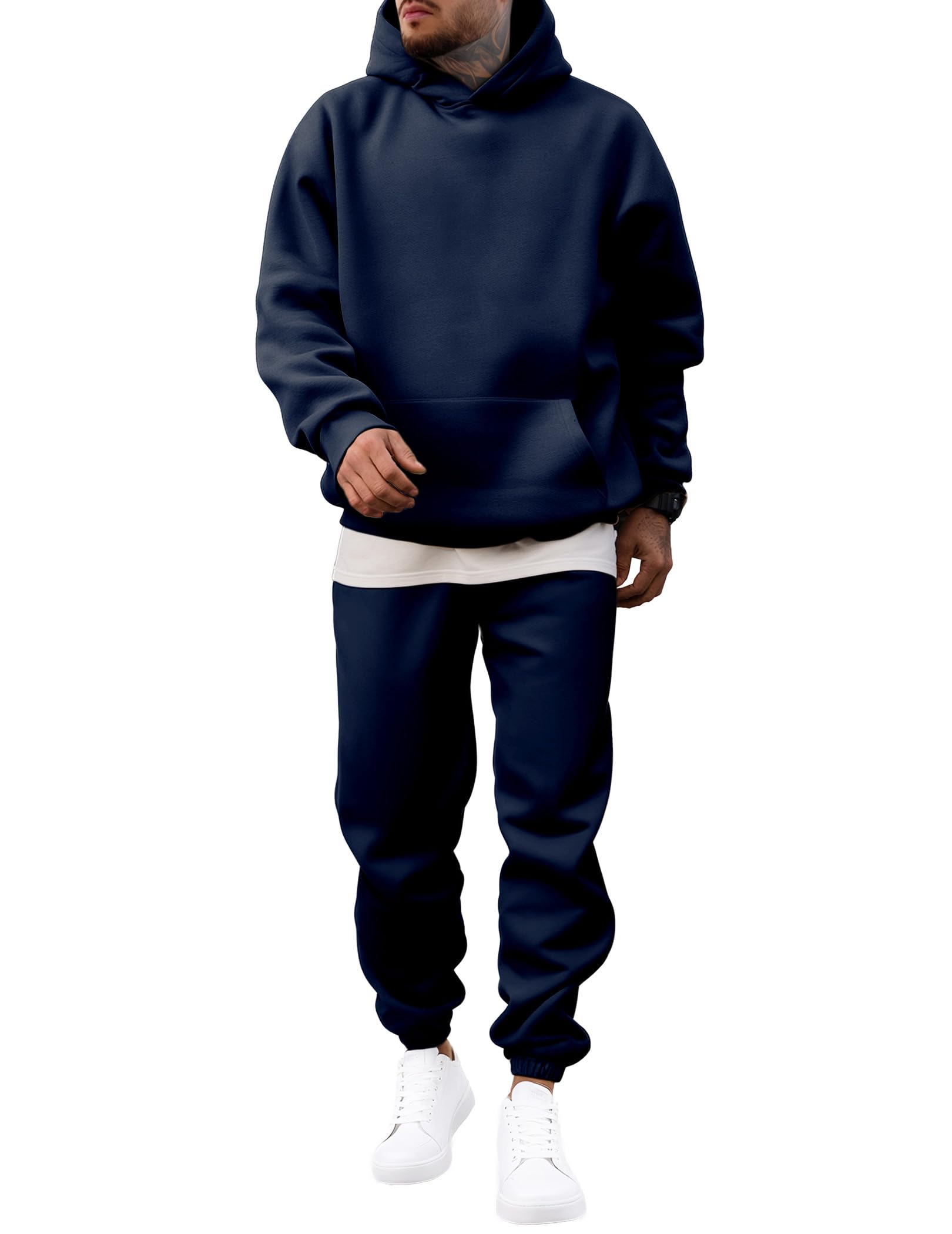 Men's Casual Hoodies Solid Color Long-Sleeved Trousers Two-Piece Sets