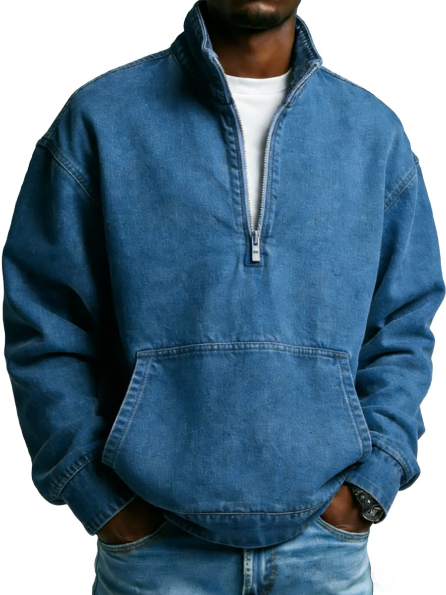 Men's Casual Denim Zip-up Cotton Sweatshirt