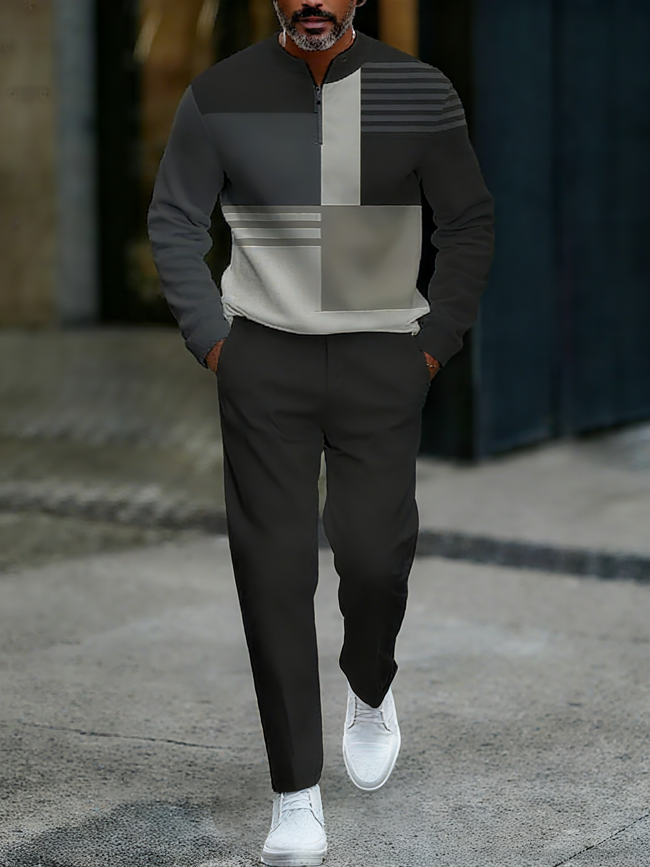 Zipper Long Sleeve Long Pants Two-Piece Set