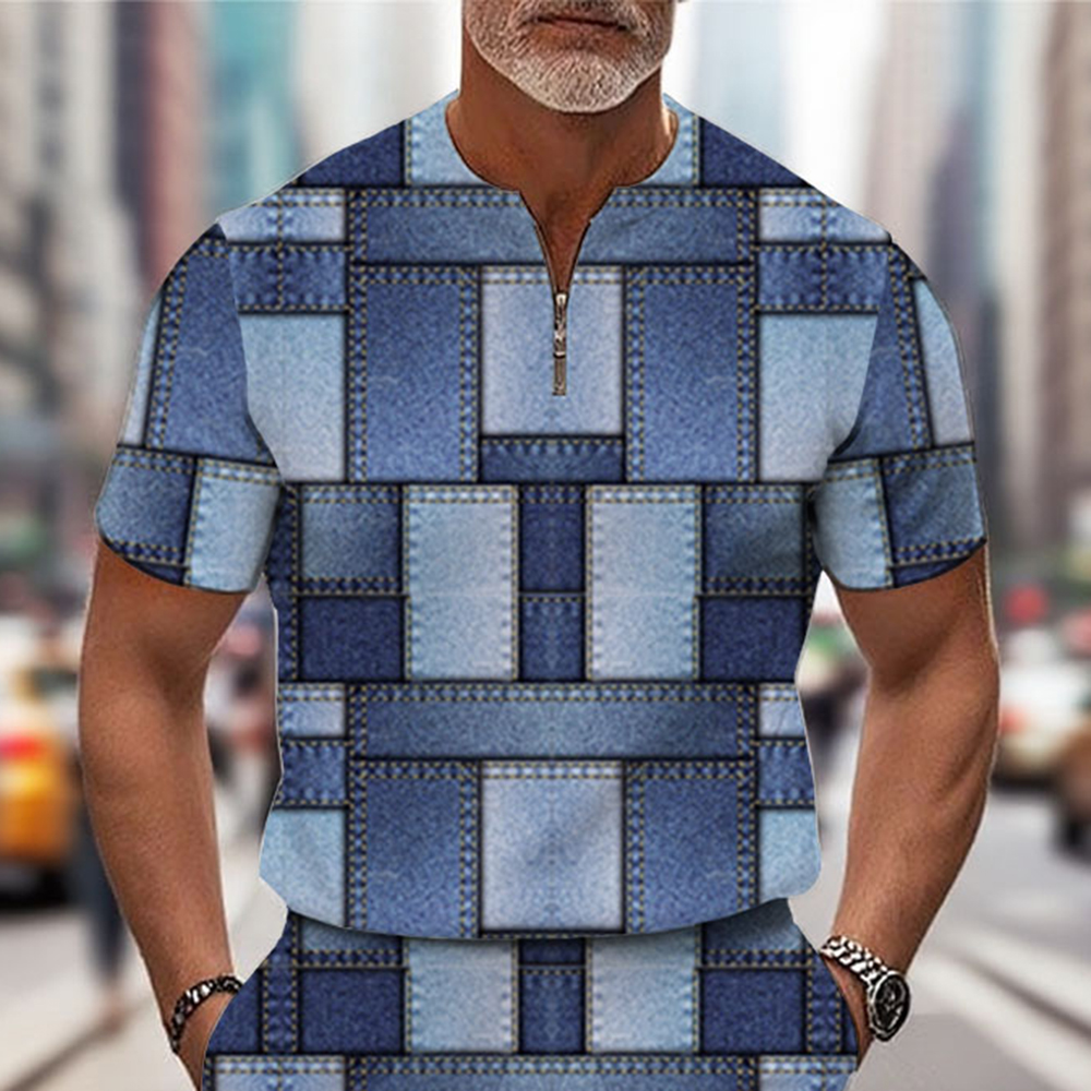 Men's Fashion Casual Round-Neck Geometric Printed Short-Sleeved Two-Piece Set
