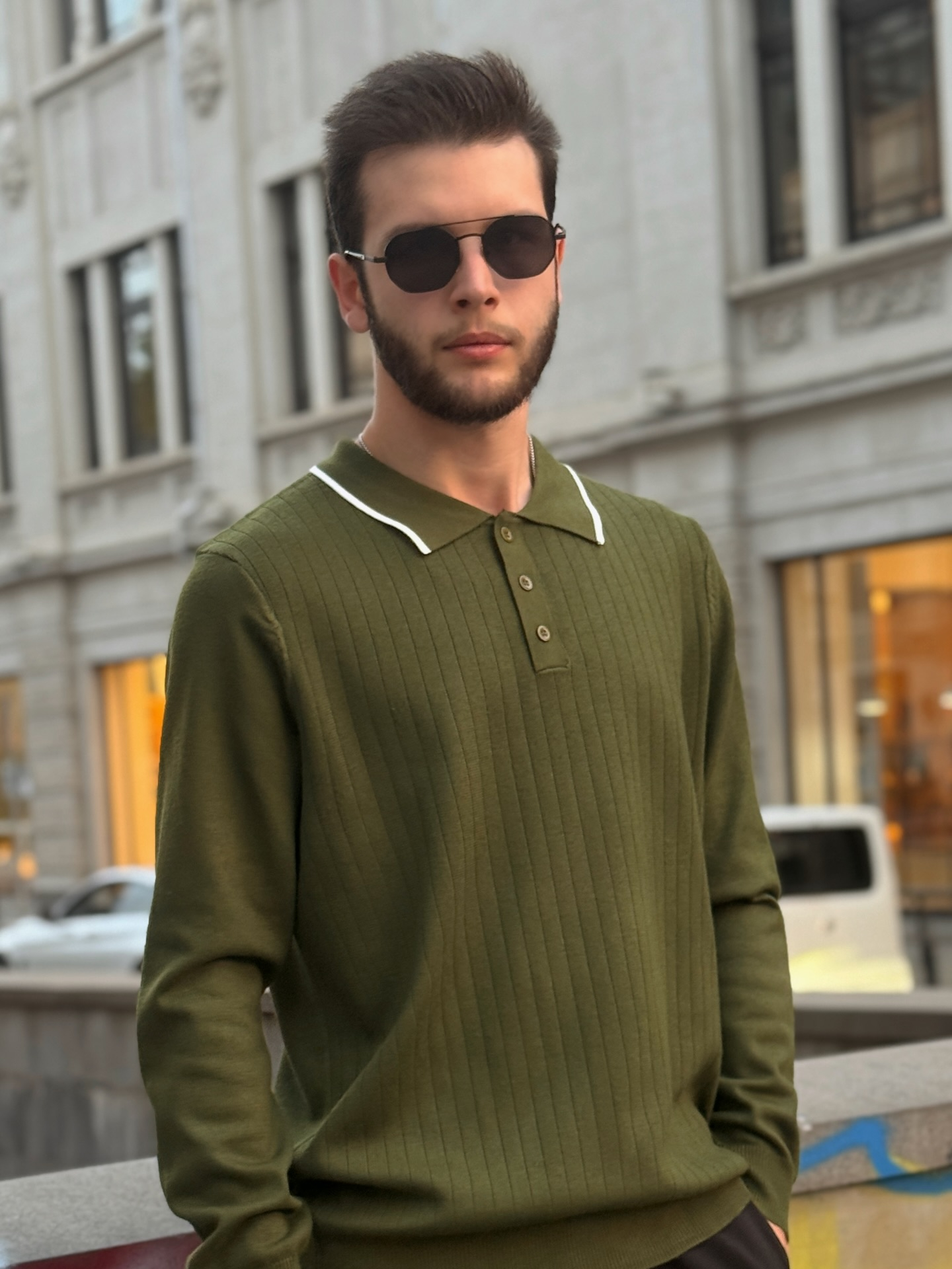 Men's Polo Neck Long Sleeve Fine Knit Button Down Button Down Jumper Leisure Style Basic Regular Fit