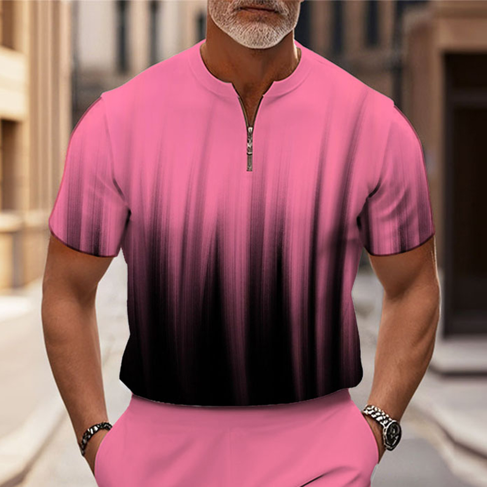 Men's Fashion Casual Round-Neck Geometric Printed Short-Sleeved Two-Piece Set