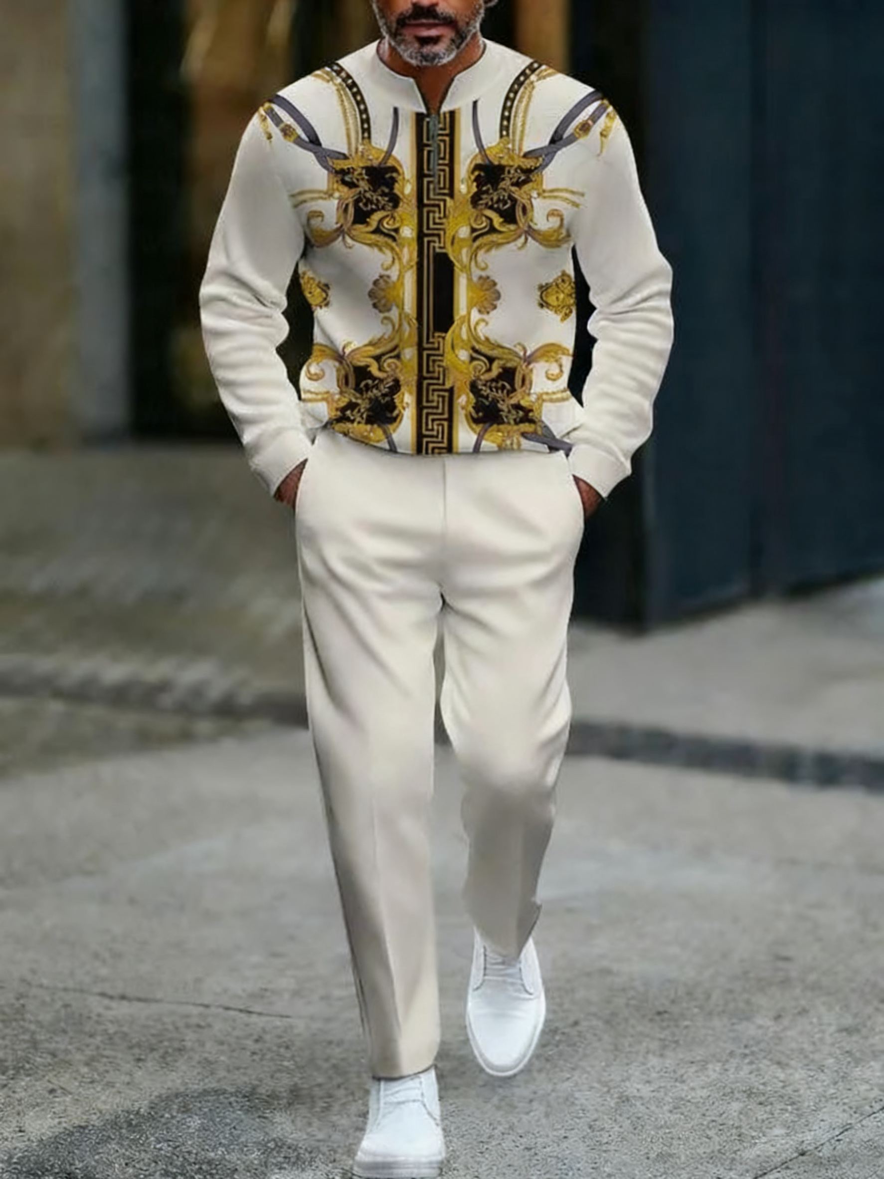 Zipper Long Sleeve Long Pants Two-Piece Set