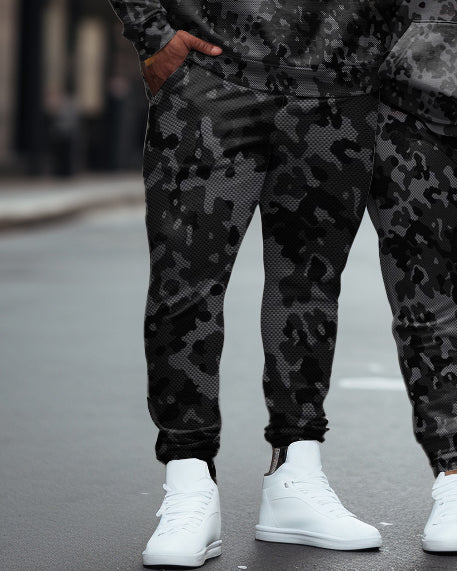 Couple Outfits Big & Tall Real Boss Funny Text Camouflage Hoodie Set