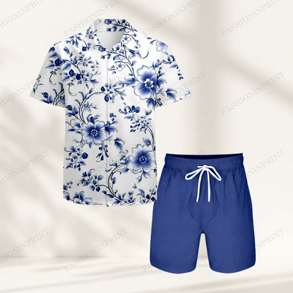 Men's Casual Short-Sleeved Shirt And Shorts Two-Piece Set