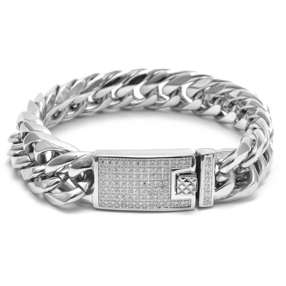 Hip-Hop Stainless Steel Bracelet For Men, European And American Thick Chain Four-Sided Diamond Bracelet, Korean Style Men'S Titanium Steel Jewelry