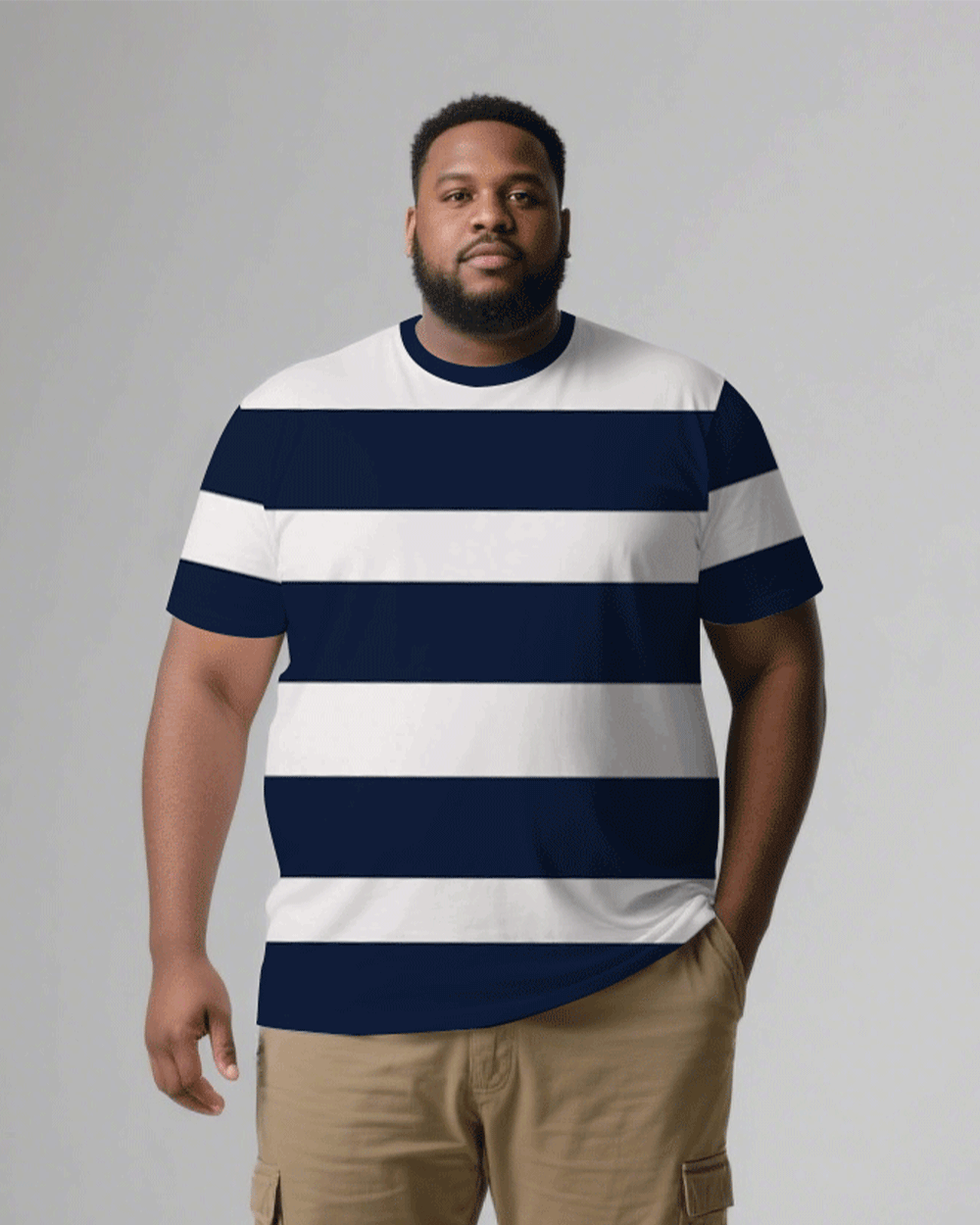 Big & Tall Men's Royal Blue Thick Stripes Fashion Men's And Women's Crewneck Short Sleeve T-Shirts & Covers Pants Pants Couple's Suit