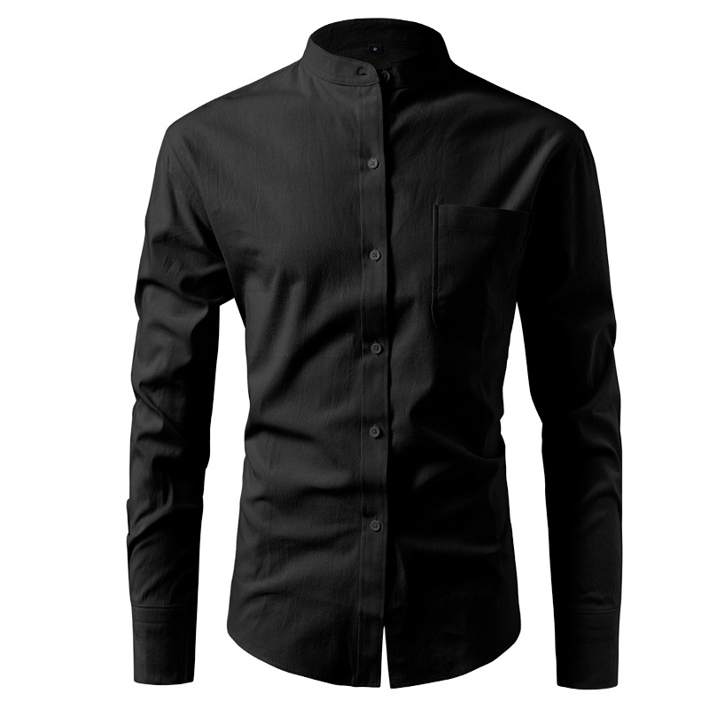Men's Business Solid Color Stand Collar Long-Sleeve Shirt