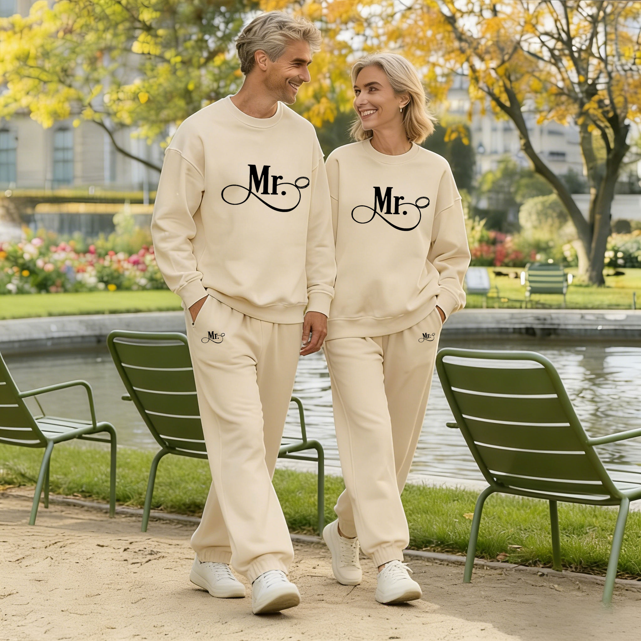 Valentine's Day Color Matching Long Sleeved Sweatshirt & Sweatpant Two-Piece Set