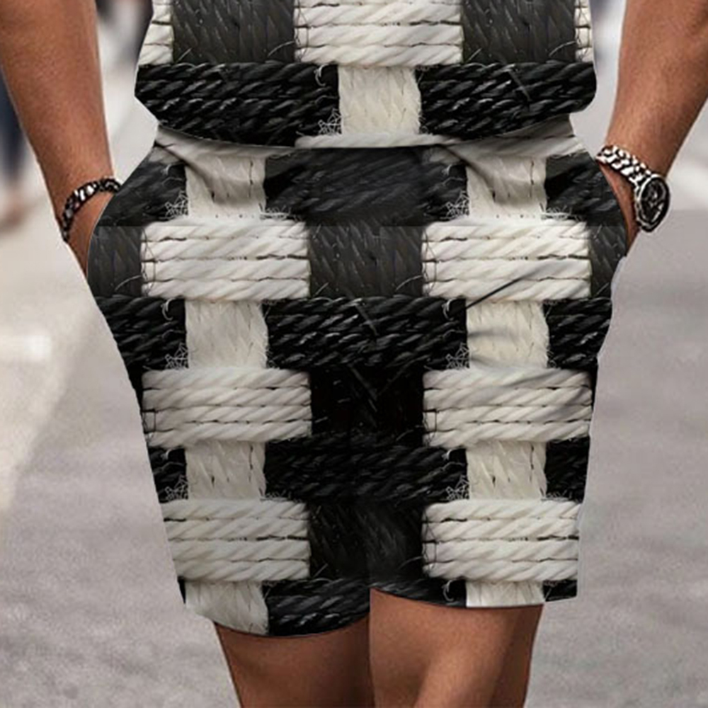 Men's Fashion Casual Round-Neck Geometric Printed Short-Sleeved Two-Piece Set