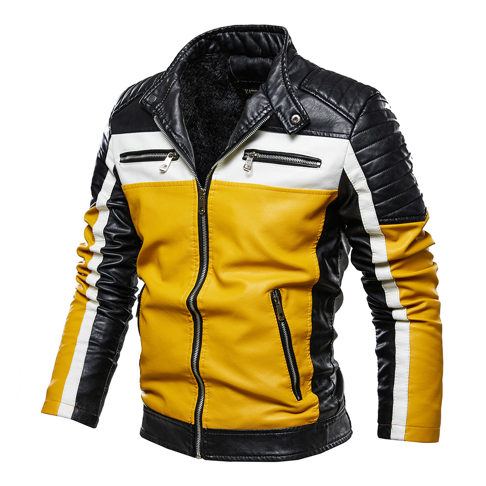 Men's Motorcycle Jacket Plush Leather Jacket