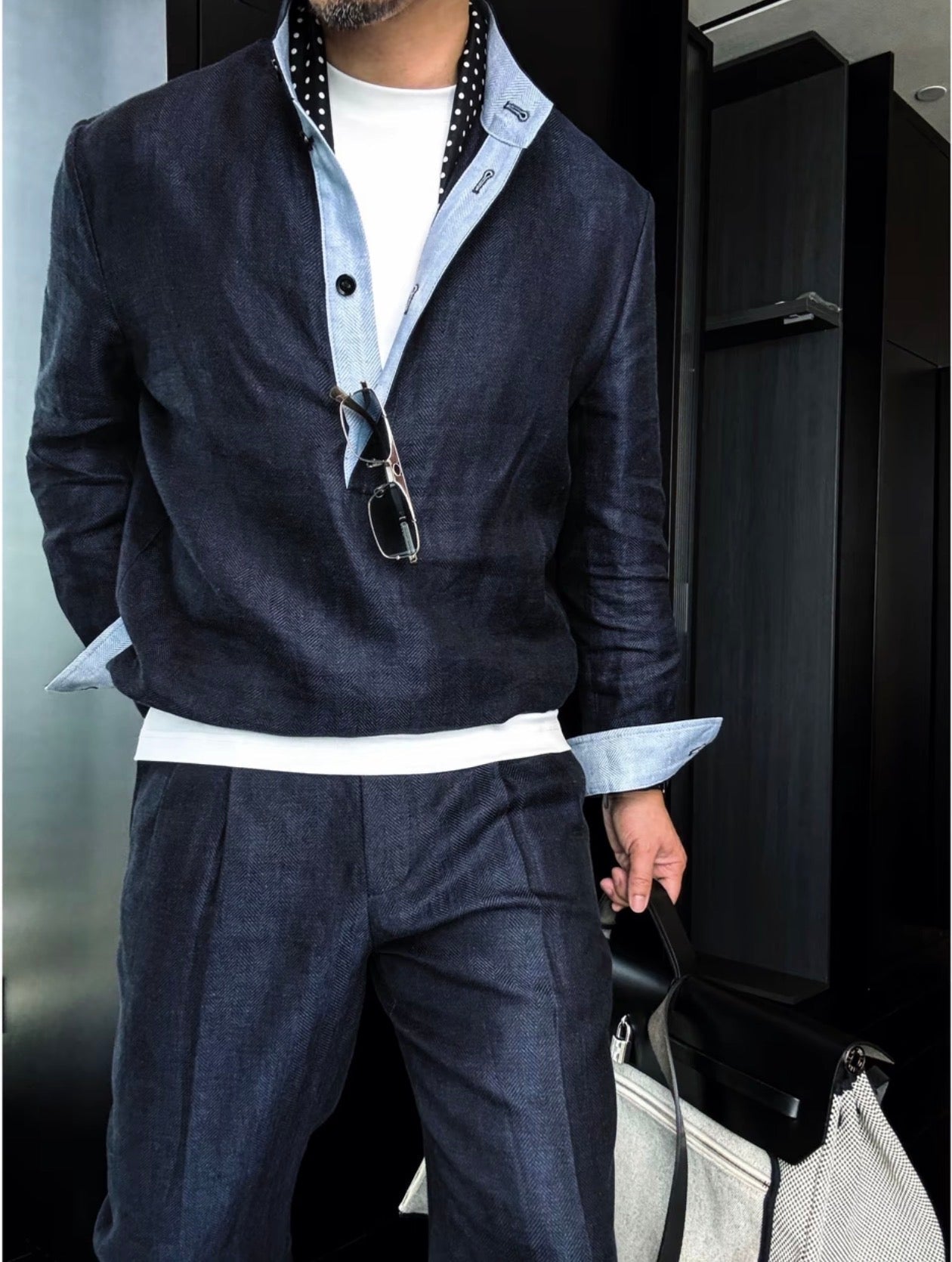Premium Linen Mandarin Collar Suit