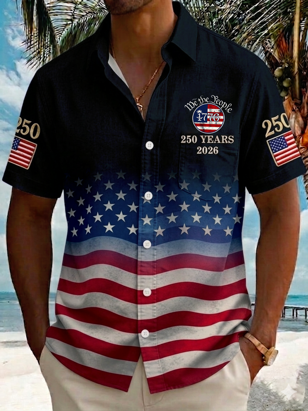 FIP Men's Holiday 250th Anniversary Stars Stripes Print Button Down Short-Sleeve Big & Tall