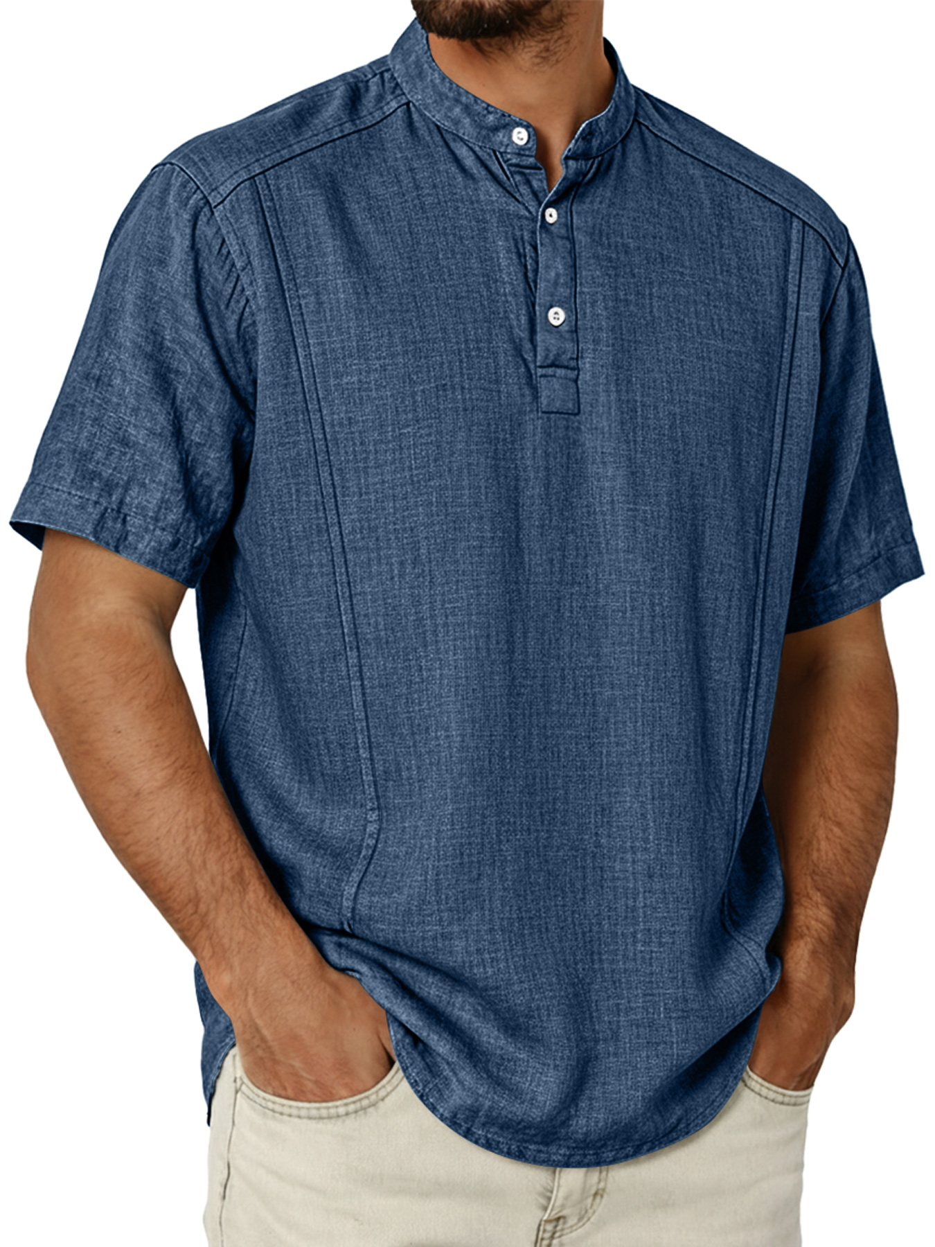 Men's Cotton And Linen Deconstructed Design Casual And Comfortable Short-sleeved Henley Shirt