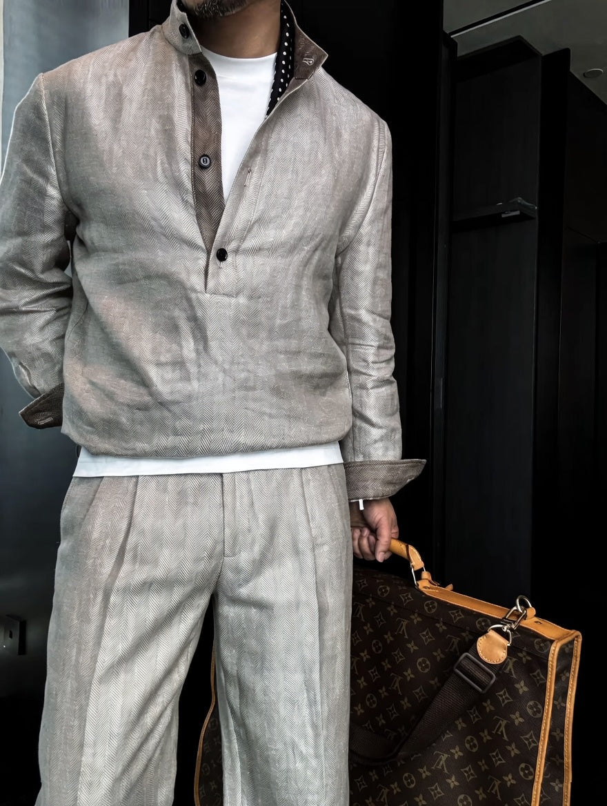 Premium Linen Mandarin Collar Suit