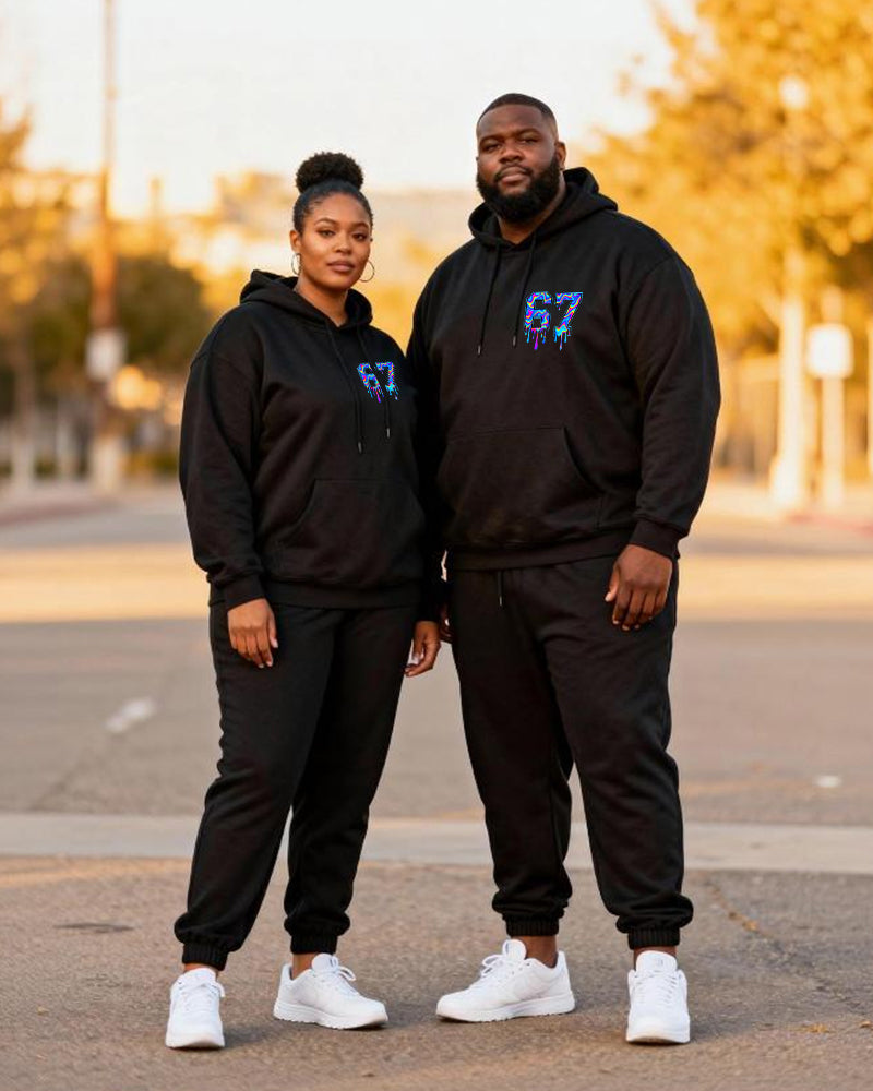 Big & Tall Couples "Power Couple Powered By God" Faith Theme Printed Hoodie Set