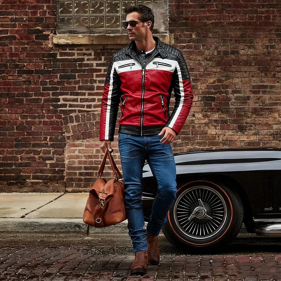 Men's Motorcycle Jacket Plush Leather Jacket