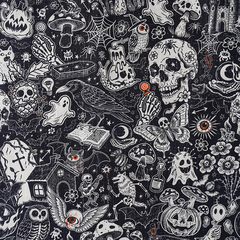 Men's Halloween Shirt Skull Hawaiian Shirt Short Sleeve Camp Collar 100% Cotton Black Halloween Bash