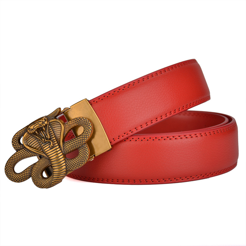 Retro-Style Cobra Metal Buckle Leather Belt