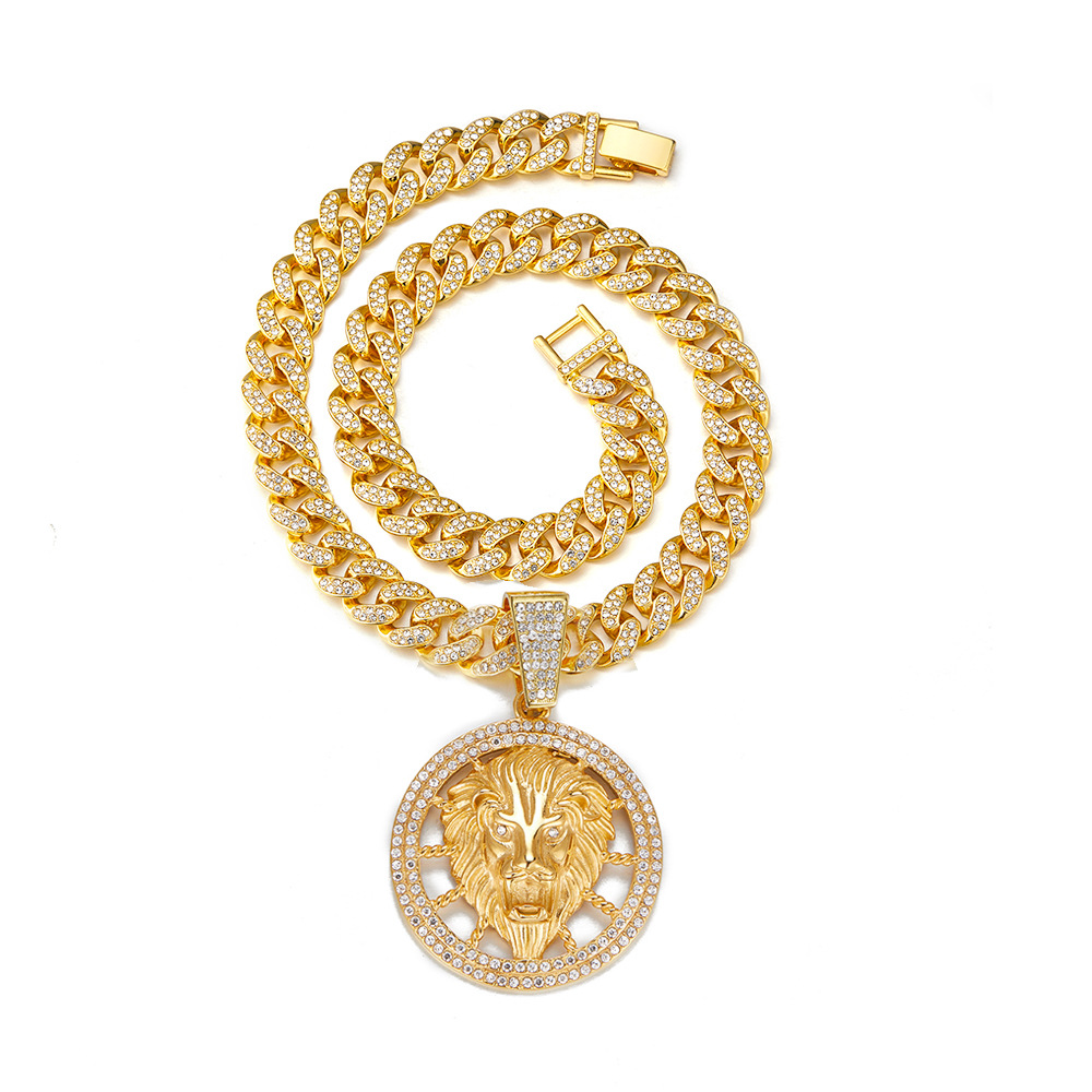 3D Animal Cat Pendant Zinc Alloy Full Diamond Oil Drop Hip Hop Cuban Chain Necklace