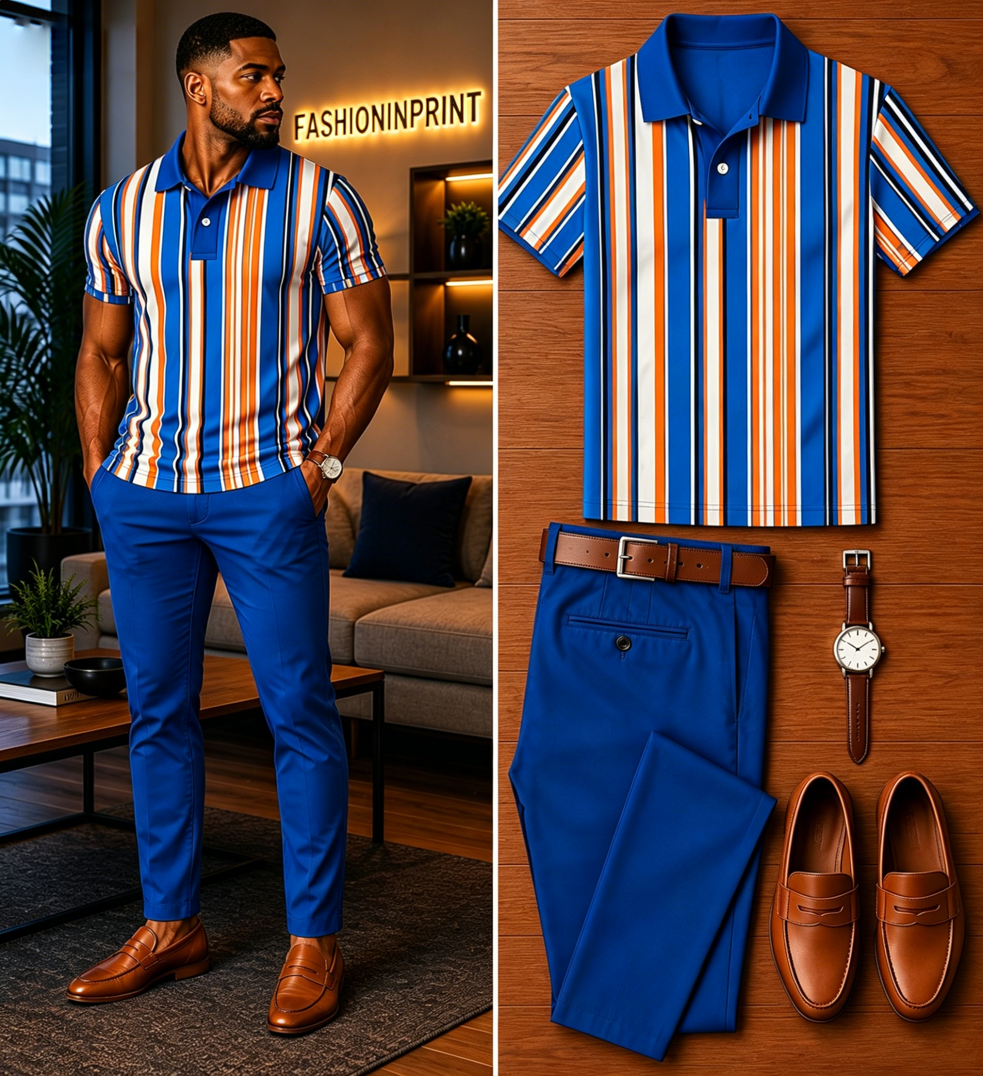 Men's Casual Short Sleeve Polo Shirt And Pants Two-Piece Set