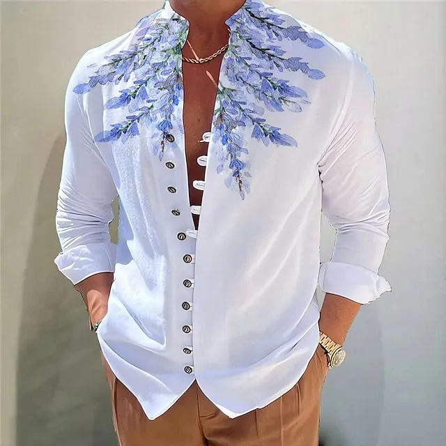 Men's Casual Button-Up Collar Long Sleeves Blouses & Shirt Tops