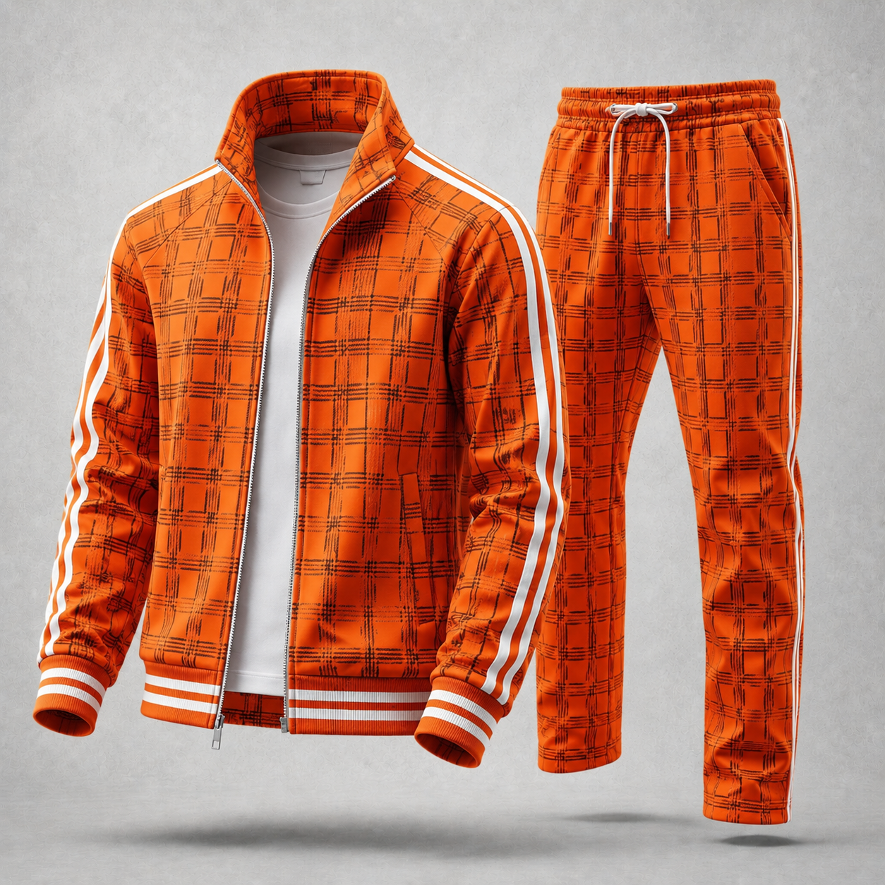 Men's Checkered Print Zipper Hoodie and Pants Two-Piece Set 210885