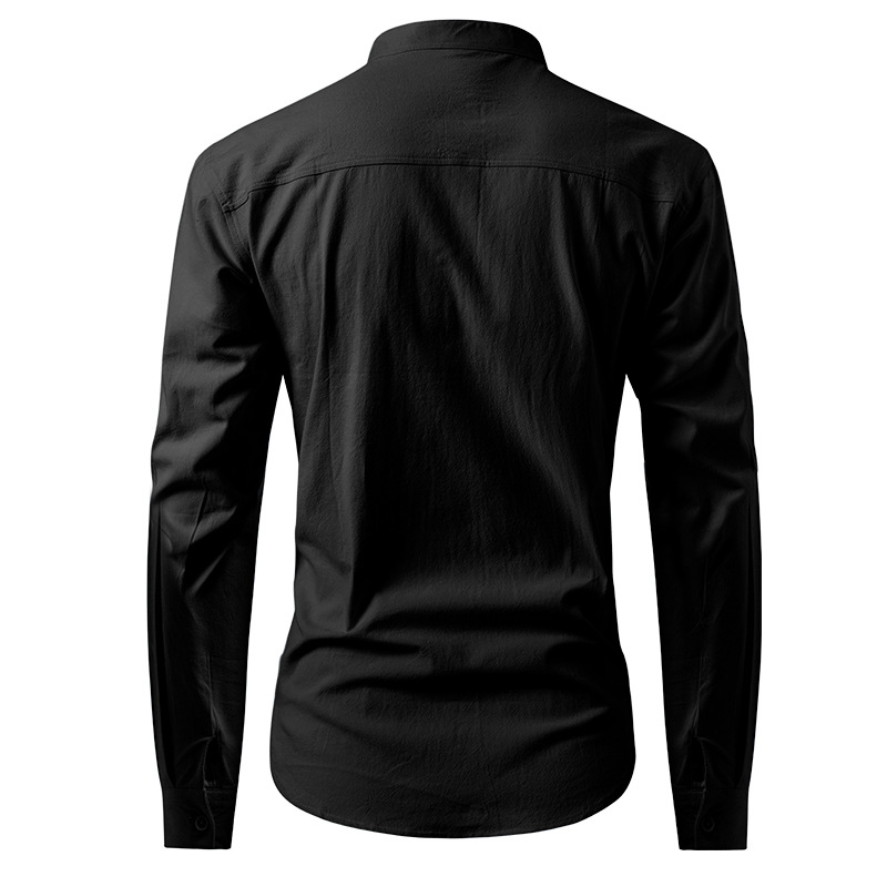 Men's Business Solid Color Stand Collar Long-Sleeve Shirt