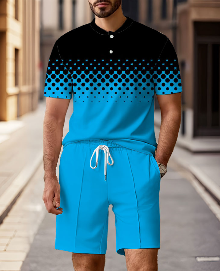 Men's Fashion Casual Round-Neck Geometric Printed Short-Sleeved Two-Piece Set