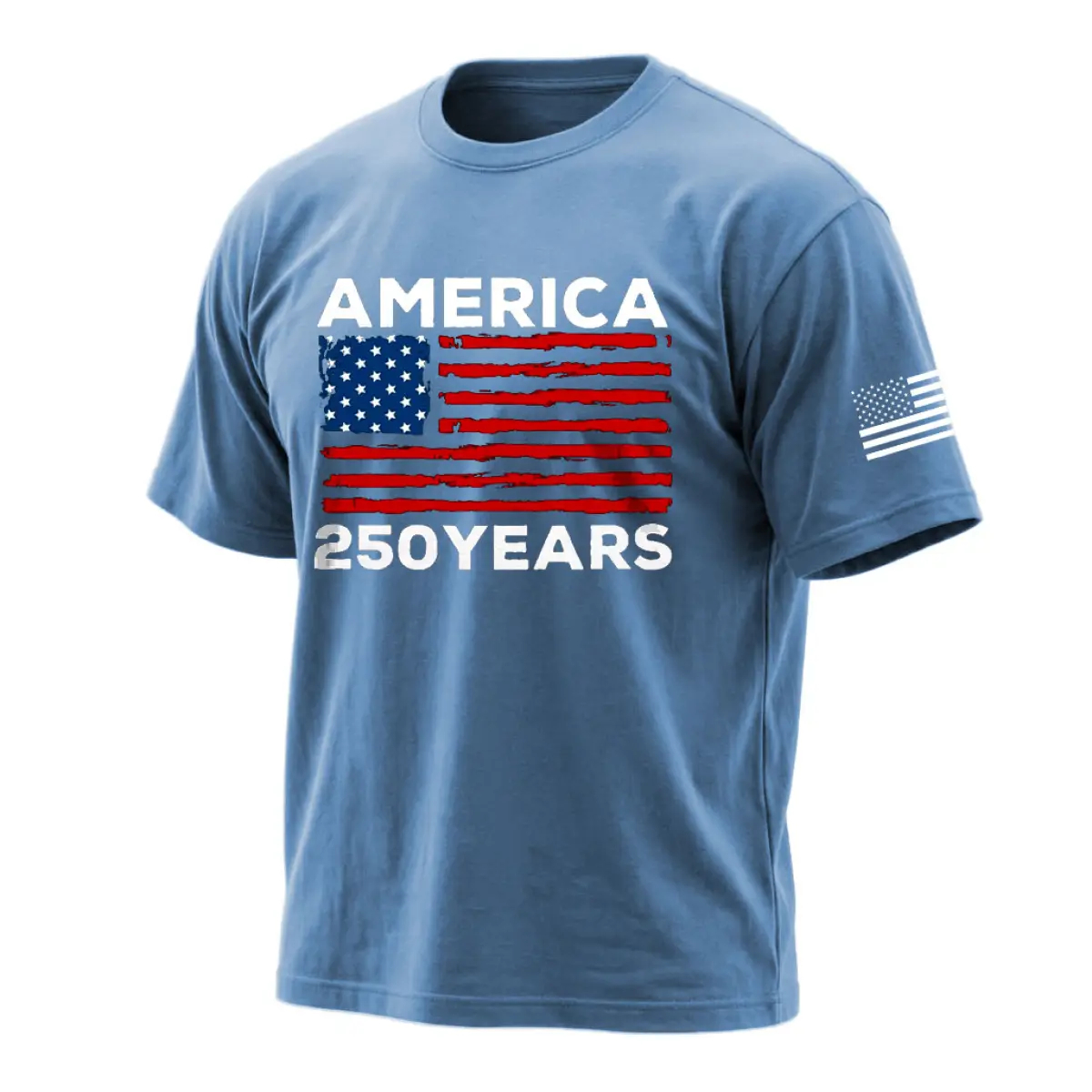 Men's Casual Navy Blue AMERICA Printed Short Sleeved Round Neck T-Shirt